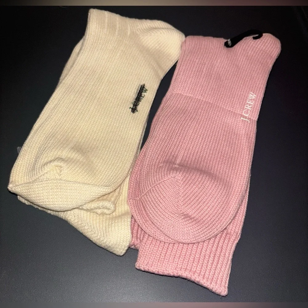 NWOT J.Crew Ribbed cotton-blend socks 2 pairs Natural Cream & Light Pink Rose OS